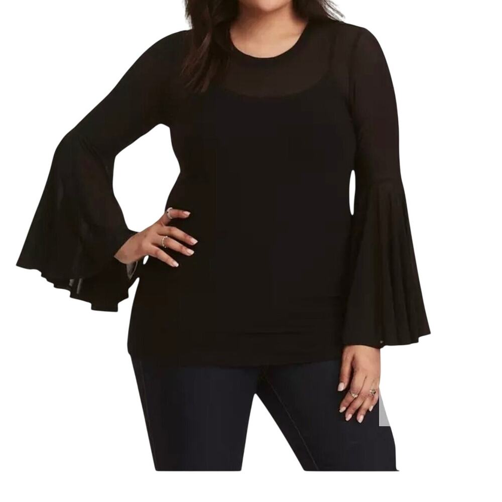 Torrid 0 sheer mesh bell sleeve layering top blouse TLS2 3337